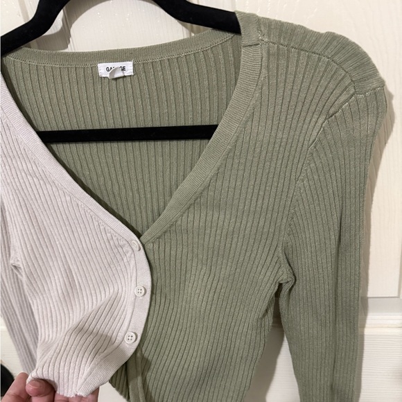 Garage Two-Tone Ribbed Cropped Cardigan Top | Green & Beige | Size S - Picture 6 of 9